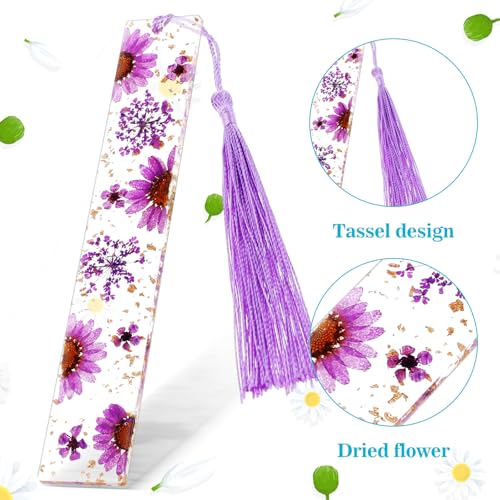 Gjinxi 2 Pcs Fan Book Page Holder, Dried Flower Resin Thumb Book Page Holder and Bookmark with Tassel, Book Accessories for Reading Lovers, Gift for Bookworm, Readers, Literary, Students, Teachers - Image 3
