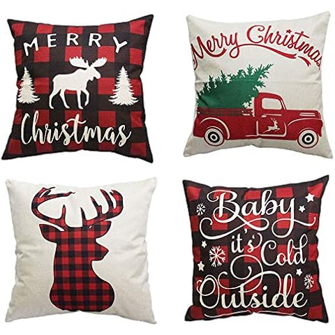 PSDWETS Merry Christmas and Christmas Tree Decorations Cotton Linen Winter Deer Pillow Covers Set of 4 Christmas Decor Throw Pillow Covers Cushion Cover 20 X 20 Cover