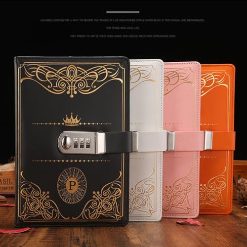 GETAJGHSD Cuaderno Diario Vintage con Bloqueo de Código, Cubierta de Pu Color Naranja, Tamaño Portátil para Viaje y Uso Diario, Bloc de Notas Seguro con Cerradura de Combinación, Adecuado