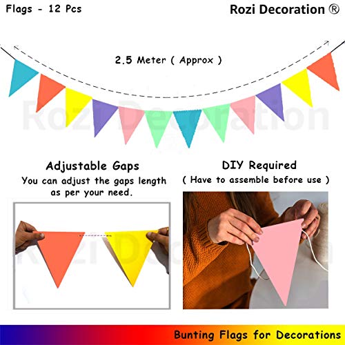 Image of Rozi Decoration Multicolor 12 Bunting Flags Banner for Happy Birthday, Baby Shower, Eid & IPL Theme Decoration - Pack of 1 Set, 10 feet