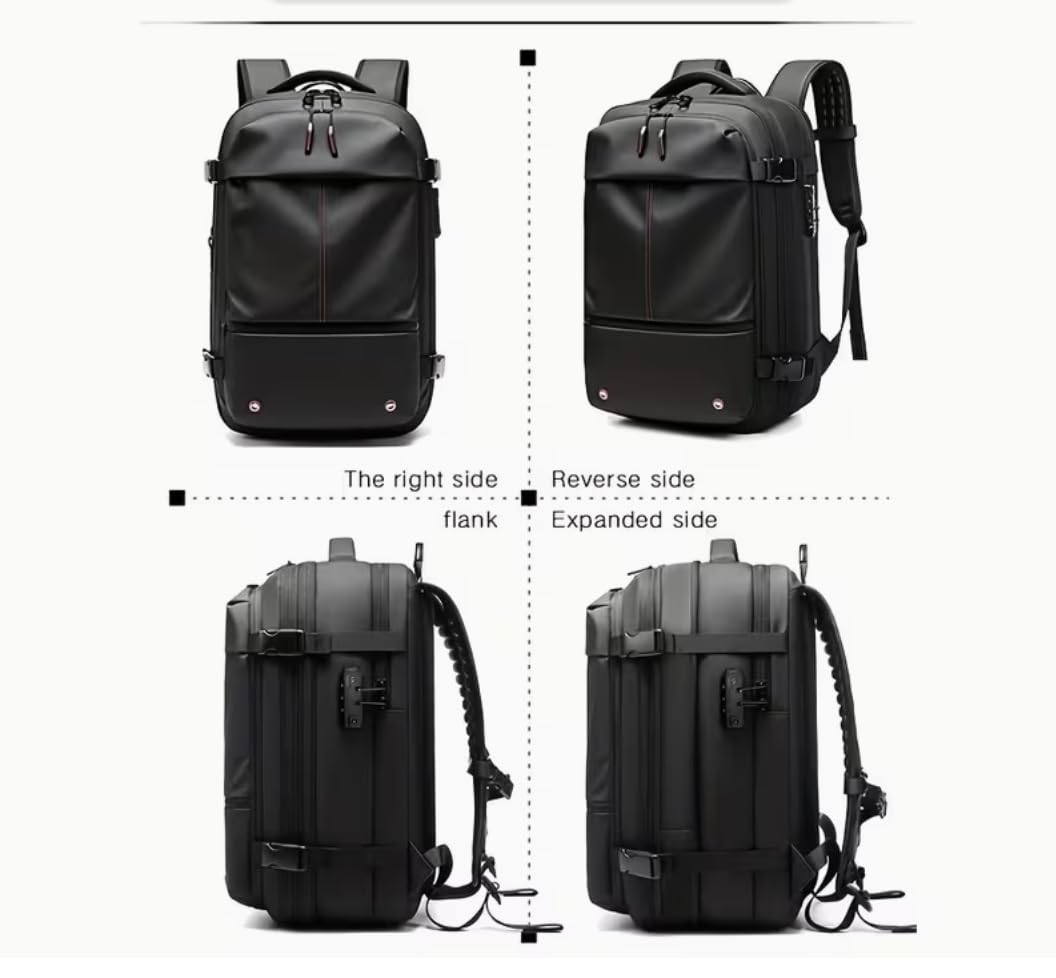 Sac à dos de voyage à compression sous vide avec serrure à combinaison, compartiment pour ordinateur portable de 17 pouces et manchon de chariot - Sac à dos robuste de haute qualité pour la randonnée
