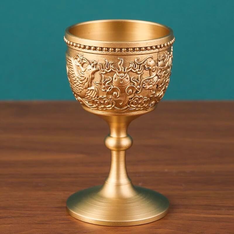 Copa de dragón pequeña,Copa de oro de latón,Cáliz de oro vintage cáliz cáliz retro dragón y fénix estilo en relieve elegante taza de proxeneta para