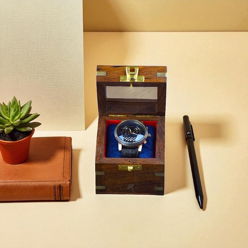 Image of Royal Craft Expertise Single Watch Box for Men - Travel-Friendly Velvet-Lined Watch Display Case | Handmade Dark Indian Rosewood Watch Organizer | Elegant Gift Box for Special Occasions