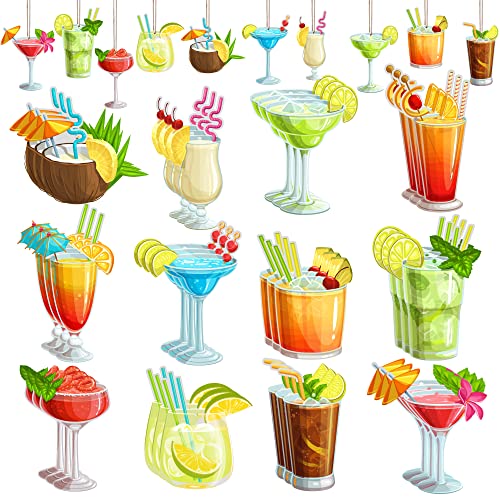 36 Pcs Summer Hanging Wood Ornament Summer Drinks Wood Cutouts Cocktail Wooden Slices Tropical Party Hanging Wooden Decor With Holes Ropes For Summer Tree Beach Hawaiian Tropical Party Supplies #TOP17
