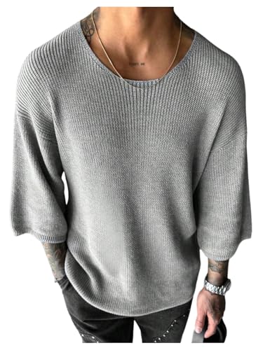 Verdusa Men's Drop Shoulder 3/4 Sleeve Sweaters...