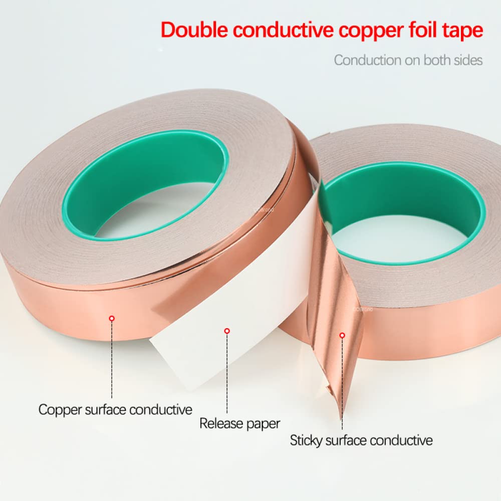 Nastro Isolante Elettrico, 2pcs 20m Double Sided Conduct Nastro Adesivo in Lamina di Rame schermatura Riparazione Termica for Isolamento (Color : 20mm, Size : 20M)