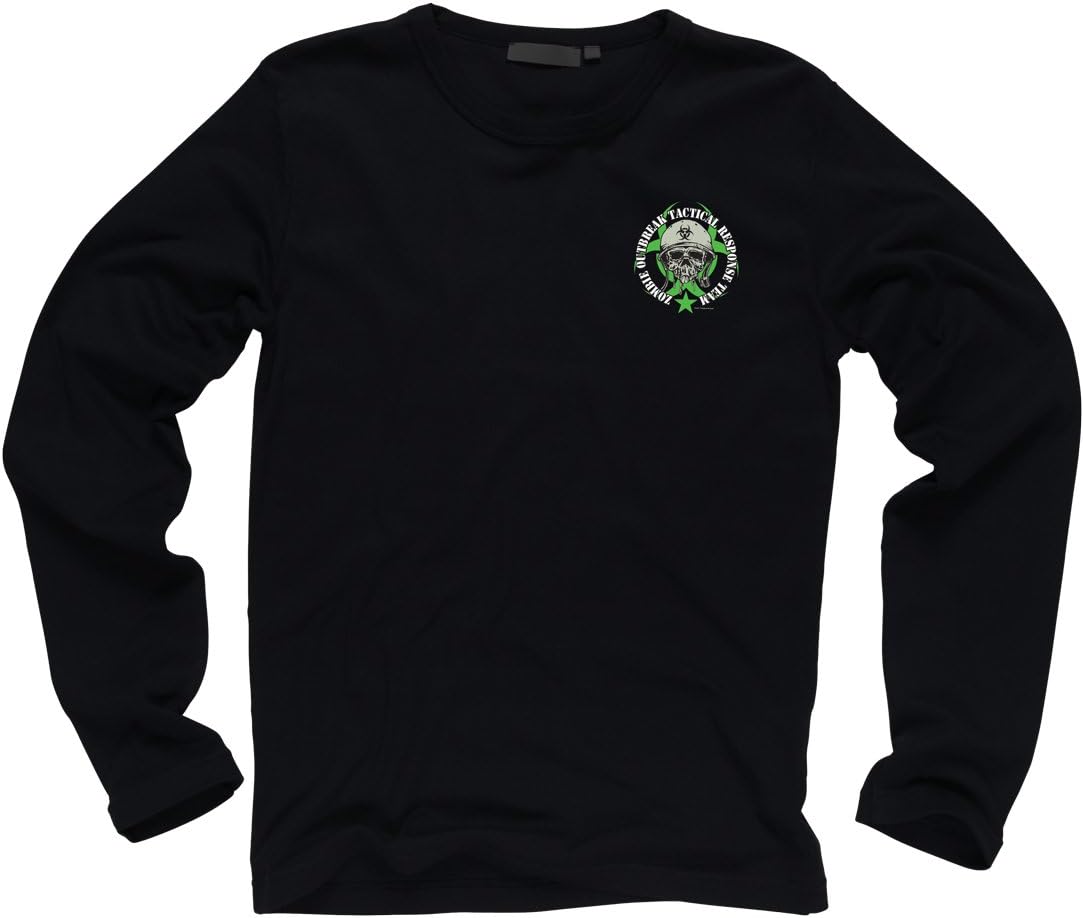 Zombie Outbreak Containment with Skull Long Sleeve Neon Green T-shirt (M)