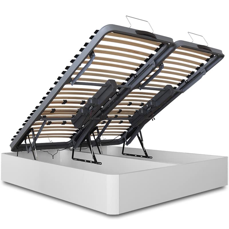 Ventadecolchones - Canapé Abatible de Madera Articulado Gran Capacidad con Mando Inalámbrico + App Móvil - Color Blanco - 180 x 190 cm - 2 Unidades (90x190cm)