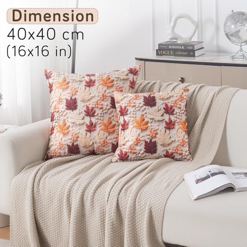 Image of HOKIPO 'Nature Muse 7D' Premium HD Printed Holland Velvet Sofa Cushion Cover | 16x16 Inch (40x40 cm) | Pack of 2, Autumn Maple (IN-923-D1*2)