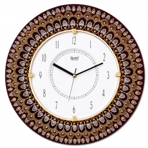 Image of Ajanta Quartz 16-Inch Round Wall Clock (41 x 41 cm) ? Traditional Royal Maroon & Gold Handcrafted Design | Decorative Antique Wall Watch with Tick-Tack Sound for Living Room, Home, and Office