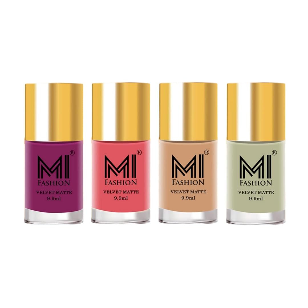 Soft Smooth Unique Matte Finish Nail Polish Combo Sets Of 4 Unique Colors - Dark Raspberry, Light Carmine Pink, Burning Sand, Heathered Grey Each, 39.6 Millilitres