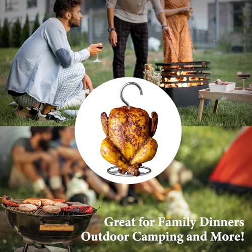 Image of Thanksgiving Turkey Roaster Turkey Hanger & Vertical Skewer Al Pastor Skewer Stand Set, Turkey Fryer Rack Hook Skewer Stand Brazilian Meat Skewer Set for Pit Barrel Smoker, Big Green Egg, Weber Grill