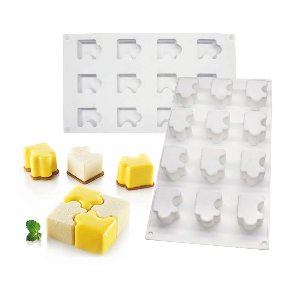 Silicone Mousse Cake Molds 3D Bakeware DIY Mould,12 Holes Pieces Puzzle