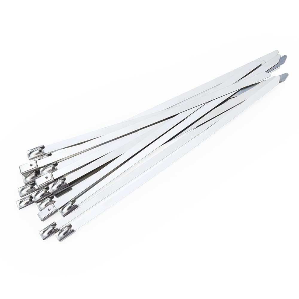 Attache Cable 100 pièces 304 attaches de câble en acier inoxydable largeur 7.9mm robuste autobloquant multi-usages en métal échappement 100/200/300/500/550mm Serre Cable(7.9mm x 250mm)