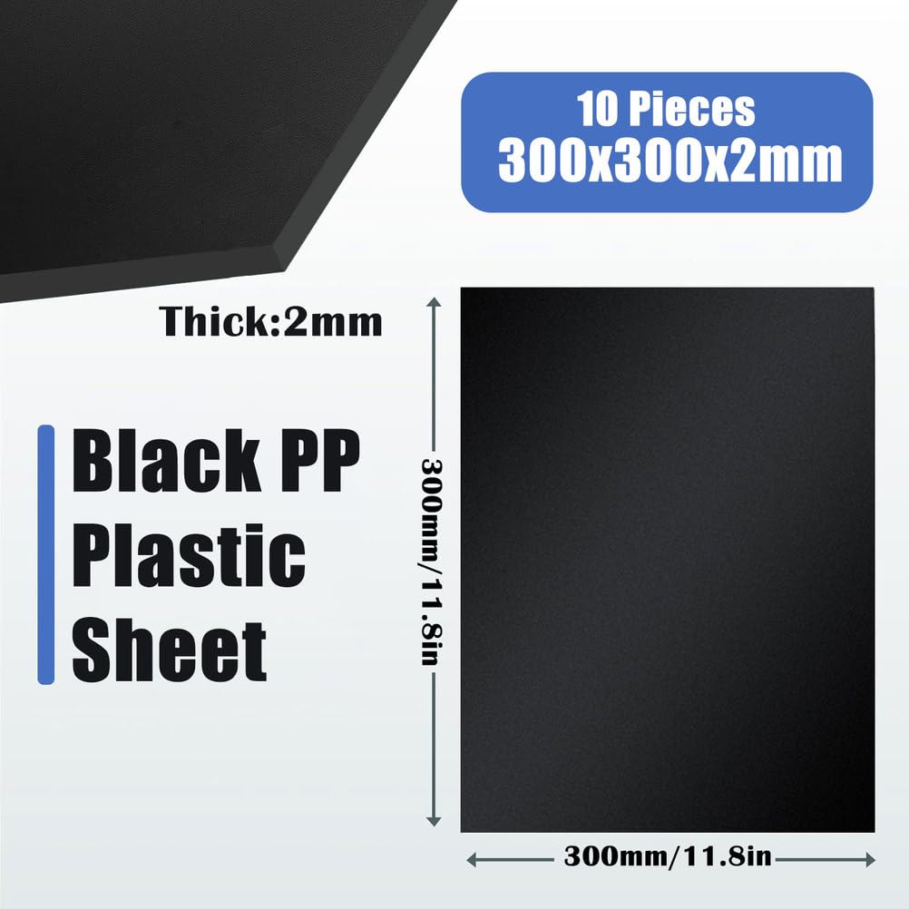 Czarne, matowe, polipropylenowe arkusze z tworzywa sztucznego wielokrotnego użytku – 10 szt. Sztywnych matowych płyt 300x300 mm(2mm)