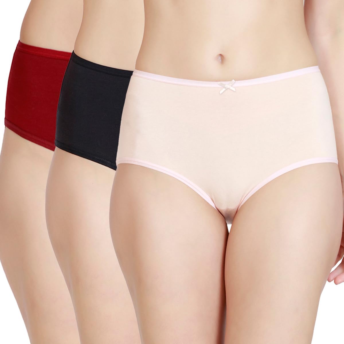 High Rise Full Brief Cotton Stretch Full Rear Coverage Panty with Super-Soft Elastic & Back Coverage - NYP036 (Pack of 3)