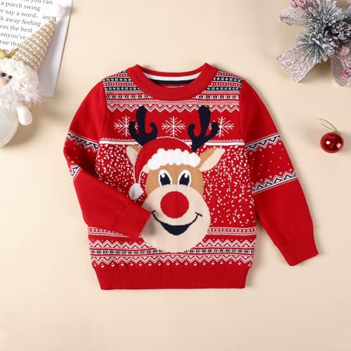 Kids Christmas Sweater for Boy Girls Reindeer Knit Sweaters Fall Winter Crewneck Pullover Xmas Clothes 4-10 Years2