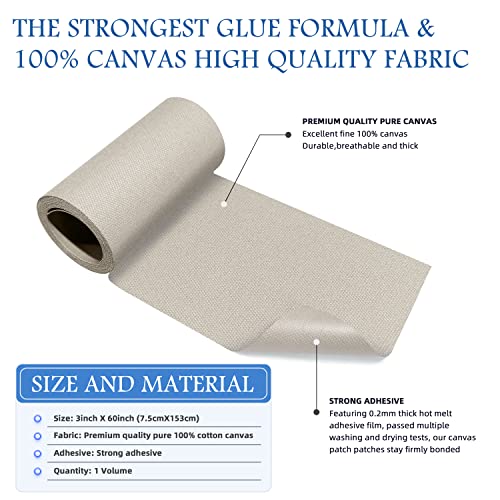 Image of KING MOUNTAIN Canvas Iron on Patch,3 inchx60 inch,Waterproof 100% Cotton Fabric Repair Patch,Used for Various Sofa,Tent,Clothes,Seats,Suitcases (Beige Coffee)