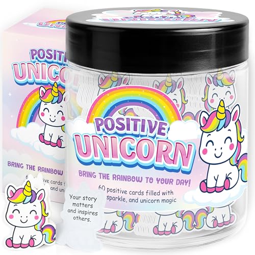 Positive Jar With 60 Daily Affirmation Unicorn Cards Emotional Support Unicorn Gift For Teen Girl Teen Girl Gifts Trendy Stuff Gifts for College Girls Birthday Gift For Teenagers Coworkers