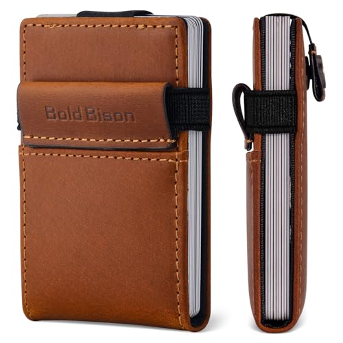 Slim Leather Wallet, Full Grain Leather Wallet for Men, Handcrafted Card Holder with RFID Shielded, Natural Vintage Pull-Up Texture, holds 10+ Cards & Cash(Rustic Brown)