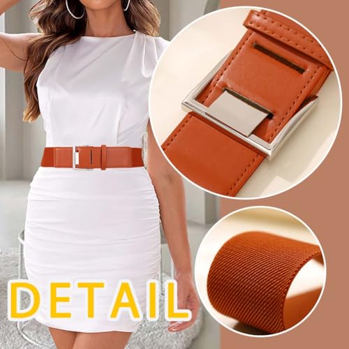 Tgirls Women's Elastic Belt Vintage Wide Belts Stretch Leather Waistband for Women Dresses3