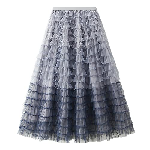 Falda de puerta de línea A para mujer, línea A, cintura elástica, falda midi de tul, falda de cintura alta, faldas de múltiples capas para cosplay, gris, Talla única