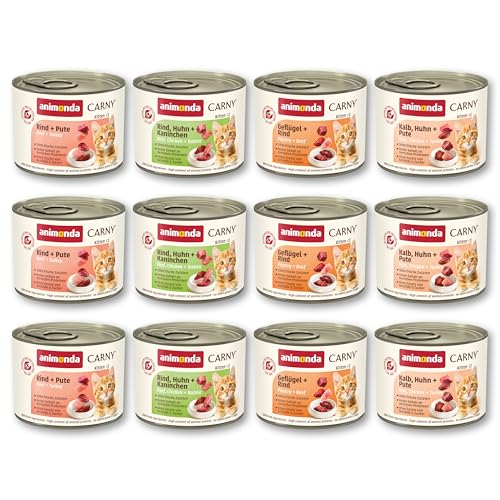 animonda Carny Kitten Variation für Katzenkinder (12 x 200 g), Kitten Nassfutter für wachsende Kätzchen, Katzenfutter ohne Getreide und Zucker, Katzennassfutter mit 100 % frischen Zutaten