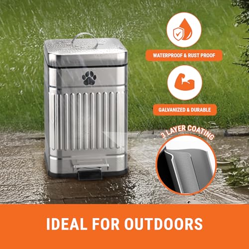 Small Dog Poop Trash Can Outside, 1.3 Gal Metal Dog Waste Trash Can, Small Poop Bucket Outdoor with Lid, Poo Container Bin Waterproof Backyard Odor Control, 30 Bags (Steel)