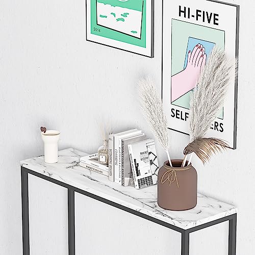 Tilly Lin 36" Faux Marble Top Console Table With Black Metal Frame, Rectangular Shape Sofa Table For Entryway, Bar Table For Dining Room, Couch Table, Display Table For Living Room, Hallway, Foyer #TOP4