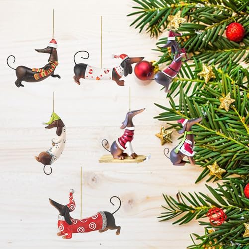 7 Stück Weihnachtsdackel Dekorationen, Dackel Weihnachtsbaum Dekorative Anhänger aus Acryl 2D für Hunde Weihnachtsbaumschmuck Hunde für Weihnachtsbäume Anhänger Ornament