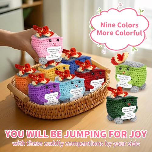 Image of Keyrose Emotional Support Dumpster Fire Crochet with Positive Card, a Cute Funny Handmade Knitted Doll Room Decor Crochet Animals Support Buddies Birthday Coworker Gifts for Women(Pink)