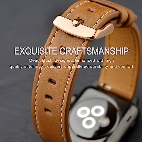 Image of ANNEFIT 21mm Watch Band with Rose Gold Buckle, Quick Release Genuine Leather Replacement Strap (Gold Brown)
