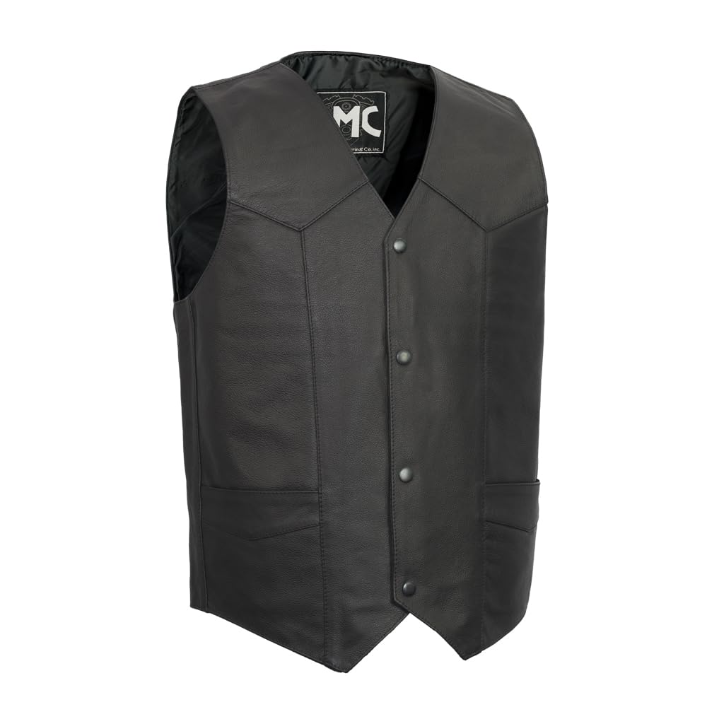 First Mfg Co - Top Shot - Men's Motorcycle Biker Riding Black Leather Vest