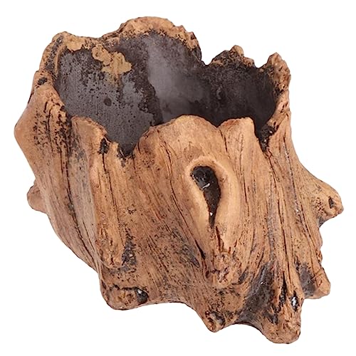 Yardenfun Imitation Wooden Stump Flower Pot Retro Concrete Planter for Use Faux Wood Design Breathable Permeable Versatile Storage Container for Garden Decor