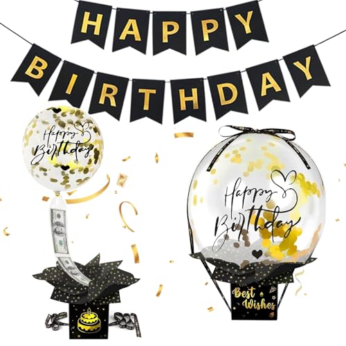 Luckwaii Geldgeschenke Geburtstag Geldgeschenk Box DIY Überraschungsbox mit Luftballons, Luftballon Pull Up Geburtstagsbox Explodierende Geschenkbox Geld Geschenkverpackung für Ihre Familie Freunde
