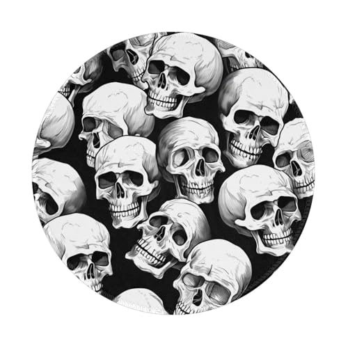 Mexpekil Lot de 2 tapis de souris avec motif tête de mort d'Halloween - Base antidérapante - 20 cm - Bord cousu - En caoutchouc - Accessoire de bureau pour...