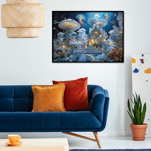 Puzzle Fantasy Ocean para Adultos 1000 Piezas Castillo de Hongos Naturaleza, Peces Mágicos, Medusas, Rompecabezas de Arte Difícil y Desafiante miniatura 5