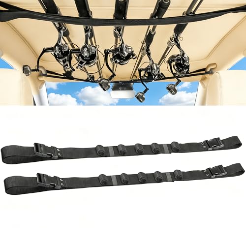 YANGYIXIN Fishing Rod Holder Rack 2-Pack Adjustable Set Secure 4-Rod Carrier with Belt Straps for Vehicle Transport Universal Pole Holster Mount for Car SUV Van and Truck Interiors (Black)