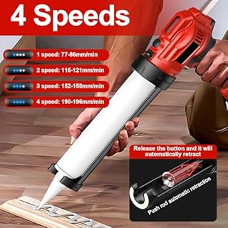 Polegas Electric Caulking Gun, 21V Cordless Caulk Gun, Sealant Gun with 2 x 2000mAH Battery and Charger, 4 Adjustable Speeds, LED Light, Silicone Gun for Filling, Sealing