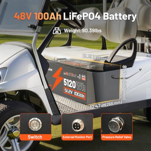 Image of HumsiENK 48V 100Ah Lithium Golf Cart Battery with 58.4V Charger, LiFePO4 200A BMS (410A Peak), Bluetooth & LCD, Metal Casing, Drop-in Replacement for EZGO, Club Car, Yamaha, Off-Grid Solar