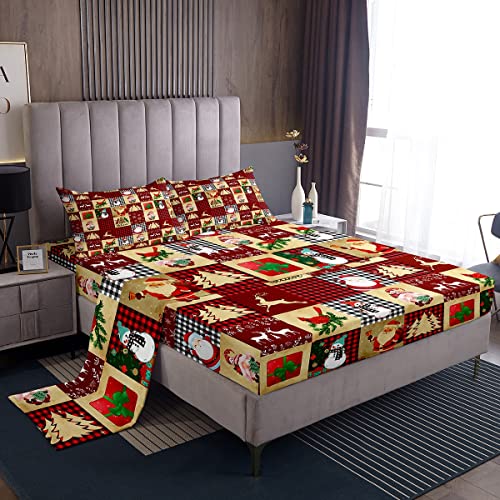 Santa Dwarf Fitted Sheet Leopard Print Christmas Tree Sheet Set,Black White Buffalo Checked Bed Sheets Elk Deer Bed Cover King,Geometric Lattice Patchwork Cute Scandinavian Christmas Decorations #TOP25