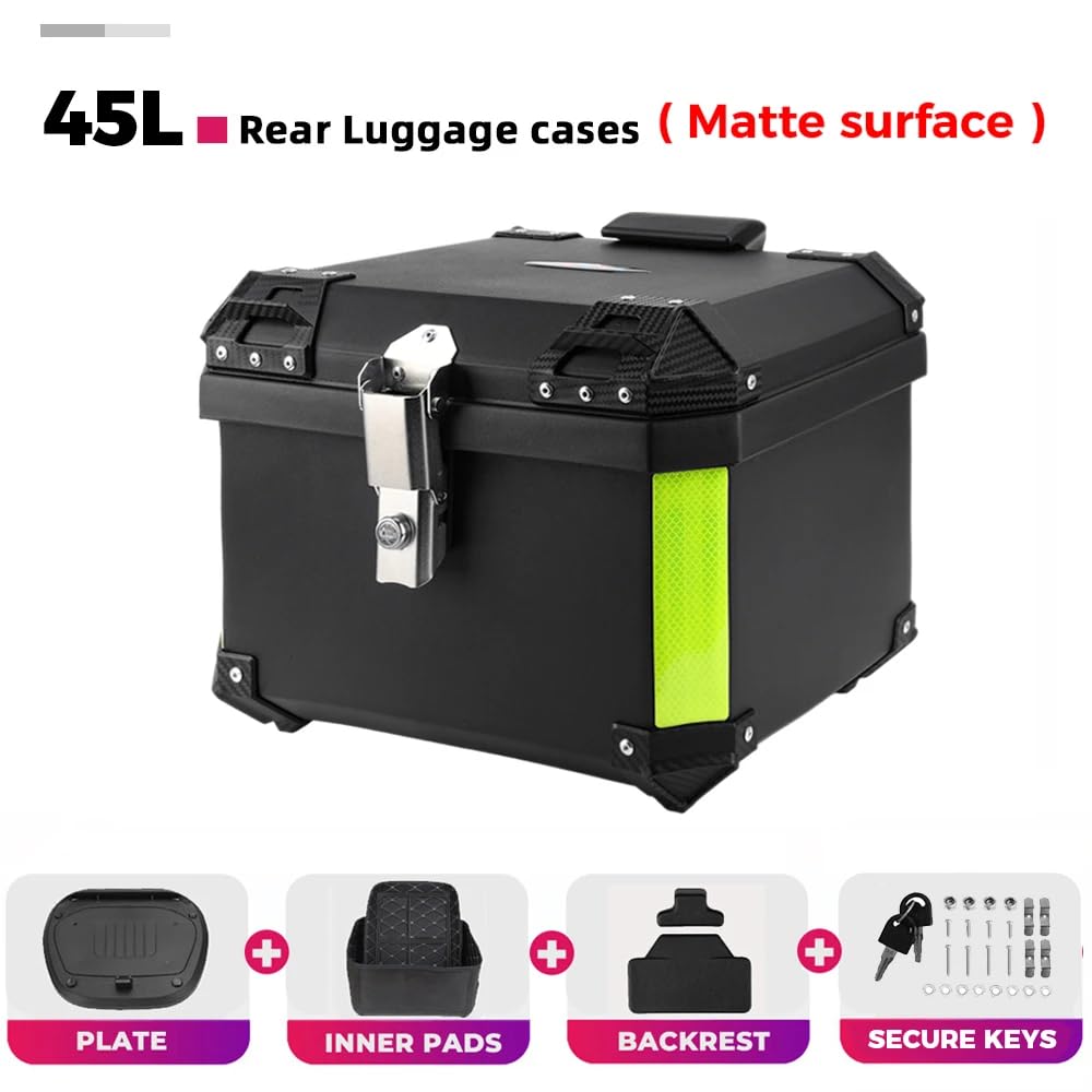 Genérico Top Case Moto Universal, Baúl de Moto Impermeable 45L / 57L, Caja Trasera de ABS Engrosado con Cerradura de Seguridad y Base de Montaje para Cascos, Equipaje Moto y Scooter (45L)