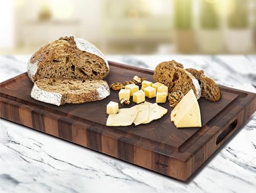 Tabla de cortar artesanal reversible de madera de nogal con ranura para jugos, patas antideslizantes y asas integradas (55.88 cm x 35.56 cm) miniatura 2