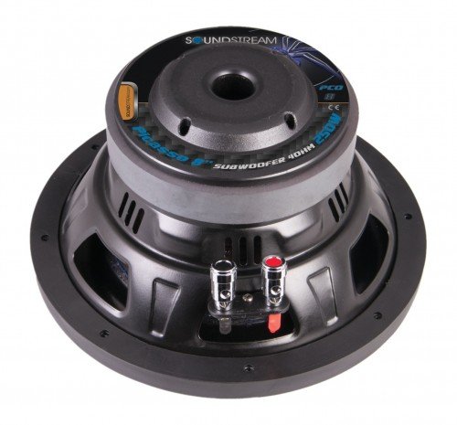 Soundstream PCO.8 Subwoofer, rear view showing the magnet, vented T-yoke, and push terminals.