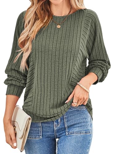 Dokotoo Womens Soft Long Sleeve Crewneck Shirts Fall Casual Loose Fit Knit Tops Blouses
