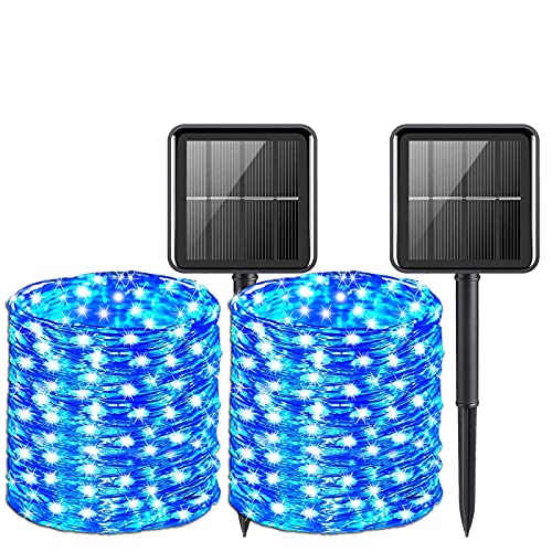 AcaJoe Solar Fairy String Lights 2 Pack 80 ft 240 LED 8 Modes Twinkle Lighting Outdoors Waterproof Solar Powered Silver Wire Lights (Blue) AcaJoe Solar Fairy String Lights 2 Pack 80 ft 240 LED 8 Modes Twinkle Lighting Outdoors Waterproof Solar Powered Silver Wire Lights (Blue)