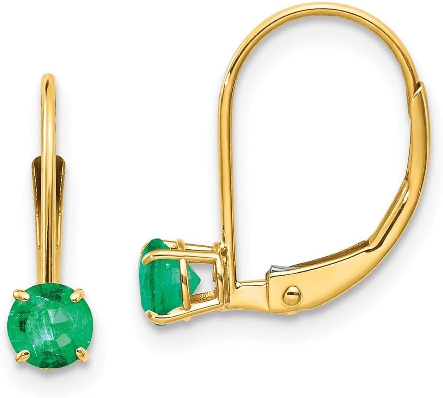 Diamond2Deal 14k Yellow Gold 4mm Round Gemstone Dangle Earrings Leverback (Len-0.51 In, Wid-0.16 In)