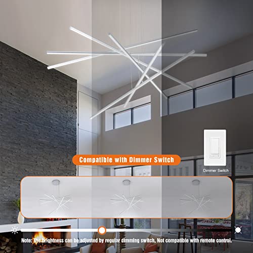 Royal Pearl 6 Light Led Chandelier Modern Pendant Lighting Dimmable Linear Art Chandelier Adjustable Pendant Hanging Light Fixture For Living Dining Room Kitchen Bedroom, Silver 6000K Cool White #TOP2