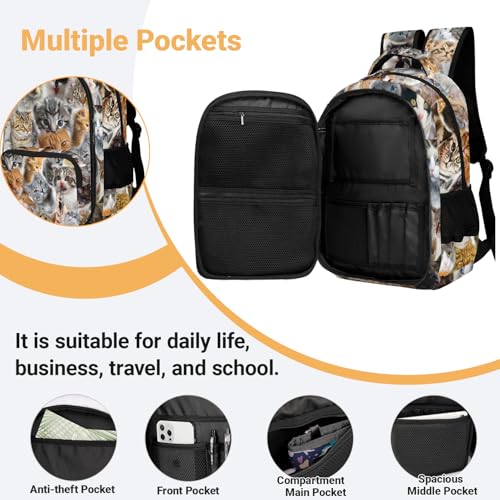 Cute Cats Backpack for Kids Boys Girls, Funny Cat Backpack for School Outdoor Travel 16.5inch2