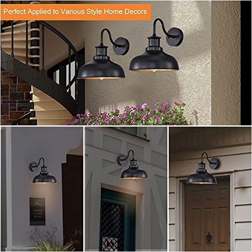 Image of Outdoor Barn Lights, Farmhouse Outdoor Wall Sconces, Rustic Exterior Wall Mount Lights, Vintage Outside Lighting Fixtures, Industrial Black Gold Lanterns for Porch Garage Patio, 4 Pack